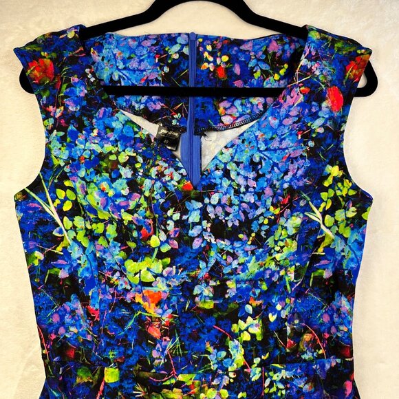 Guantina Womens Sweetheart Midi Bodycon blue dress M/40 Wearable Art Print Artzy - Picture 2 of 13